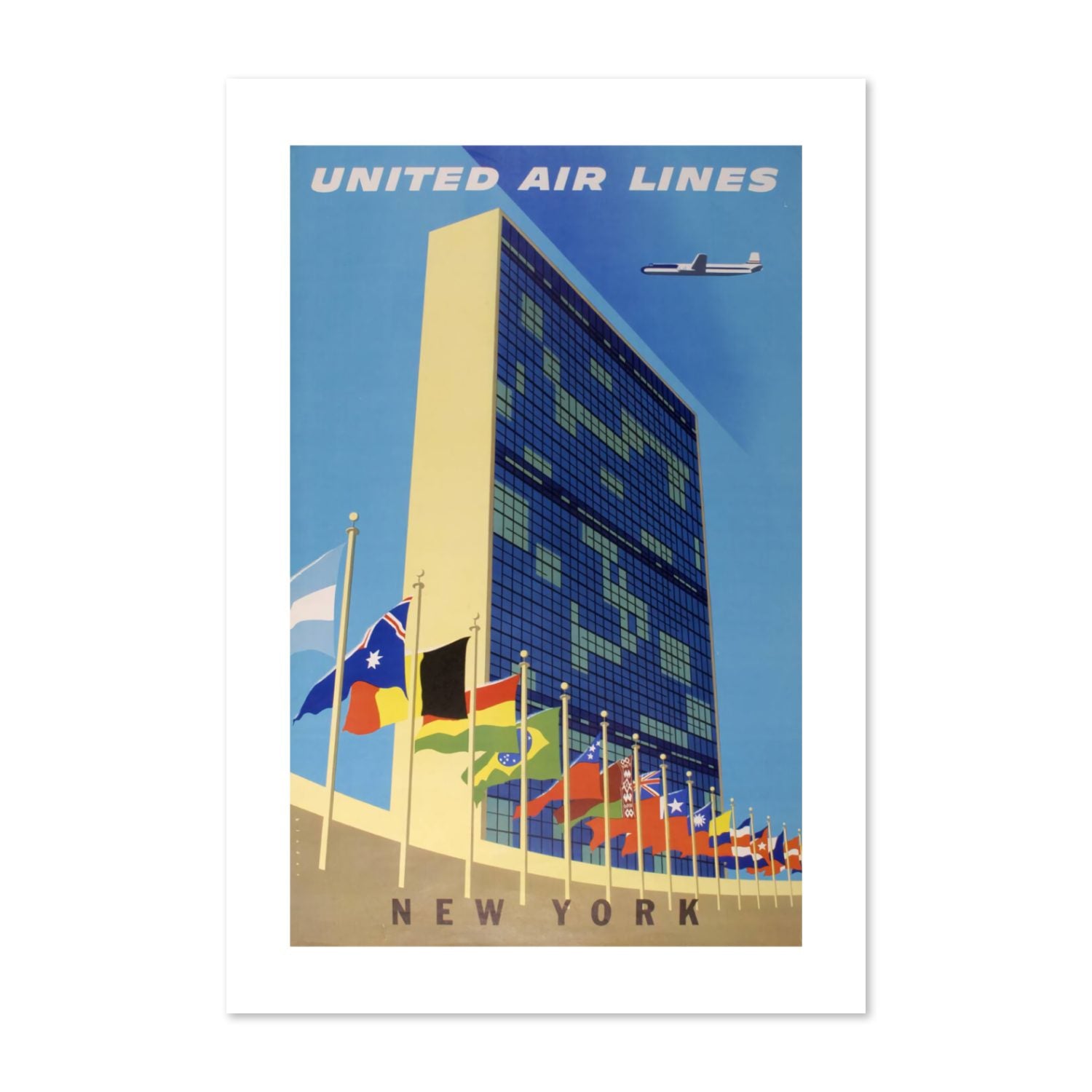 New York United Nations United Air Lines poster print